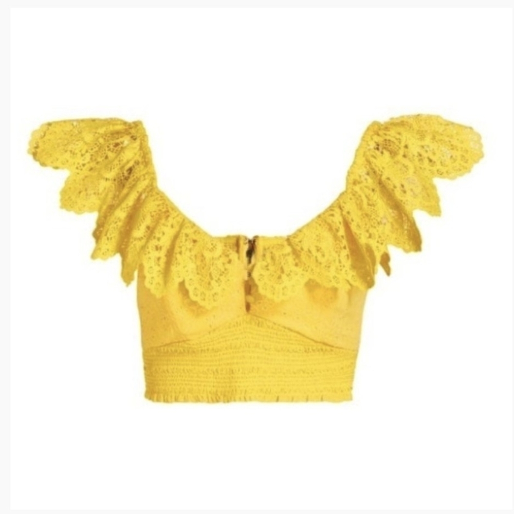 Alice + Olivia Yellow Lace Crop Top